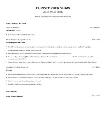 Wilderness Guide Resume