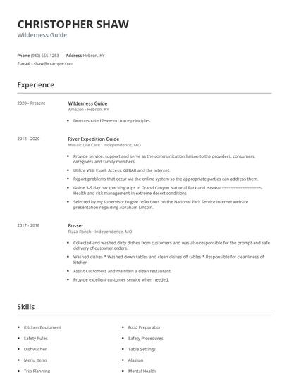 Wilderness Guide Resume
