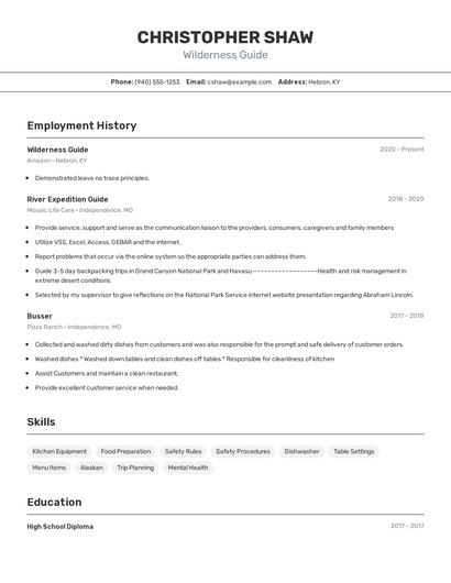Wilderness Guide Resume