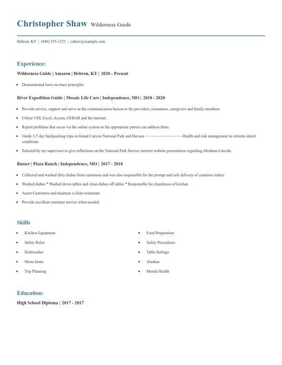 Wilderness Guide Resume