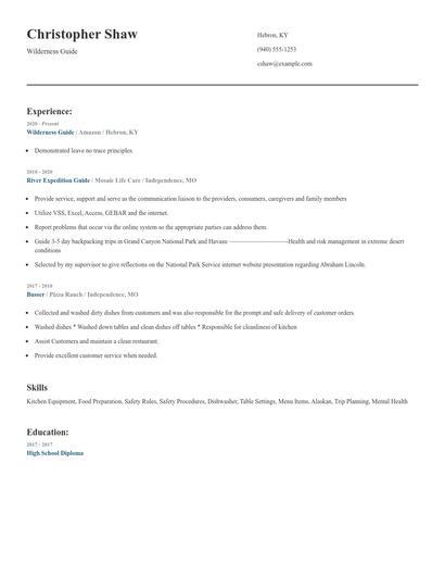 Wilderness Guide Resume