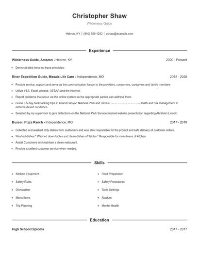 Wilderness Guide Resume