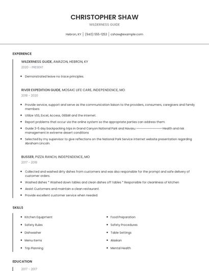 Wilderness Guide Resume