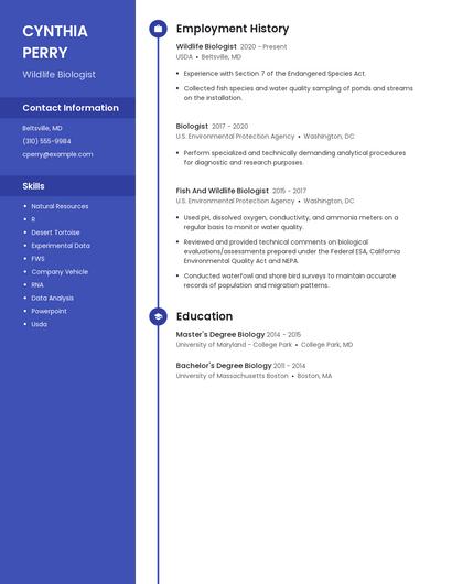 Wildlife Biologist Resume