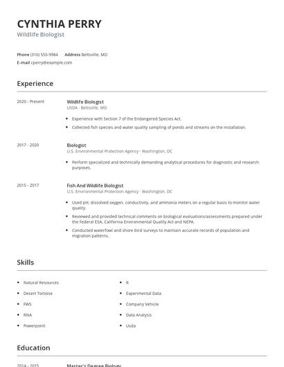 Wildlife Biologist Resume