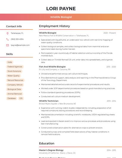Wildlife Biologist Resume