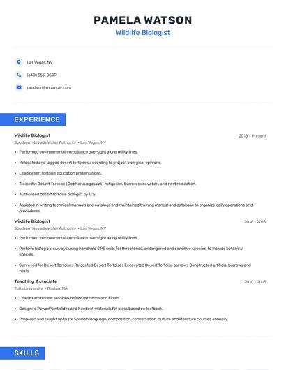 Wildlife Biologist Resume
