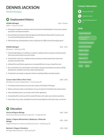 Wildlife Biologist Resume
