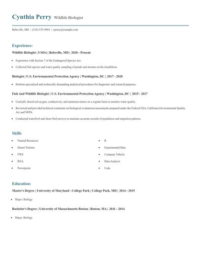 Wildlife Biologist Resume