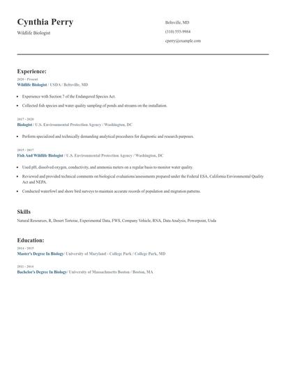 Wildlife Biologist Resume