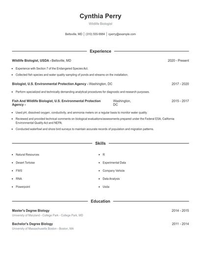 Wildlife Biologist Resume