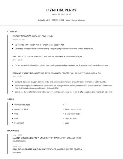 Wildlife Biologist Resume