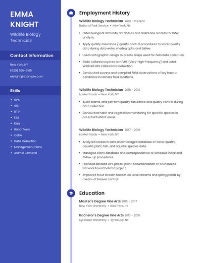 Wildlife Biology Technician Resume