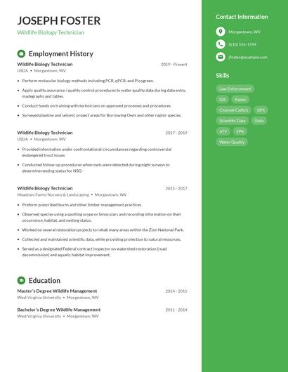Wildlife Biology Technician Resume
