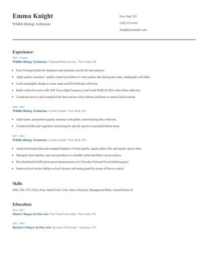 Wildlife Biology Technician Resume
