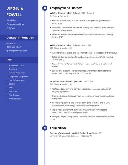 Wildlife Conservation Officer Resume