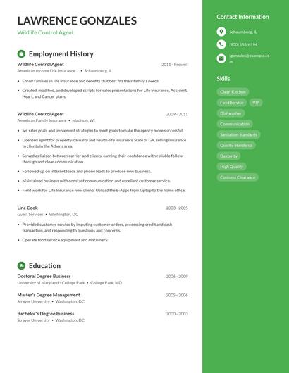 Wildlife Control Agent Resume