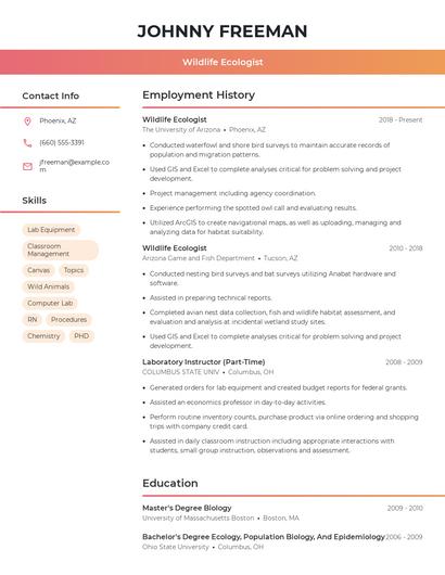 Wildlife Ecologist Resume