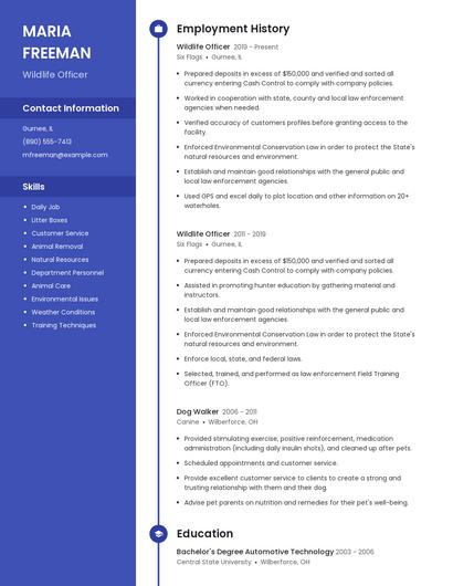 Wildlife Officer Resume