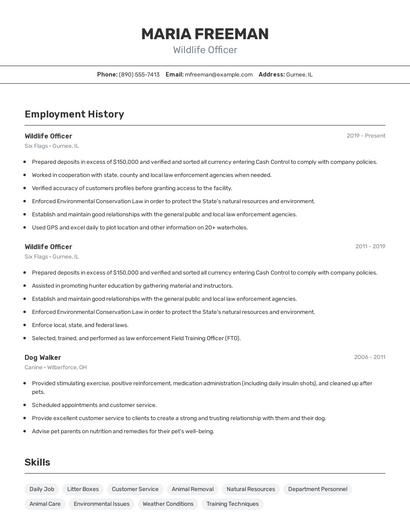 Wildlife Officer Resume