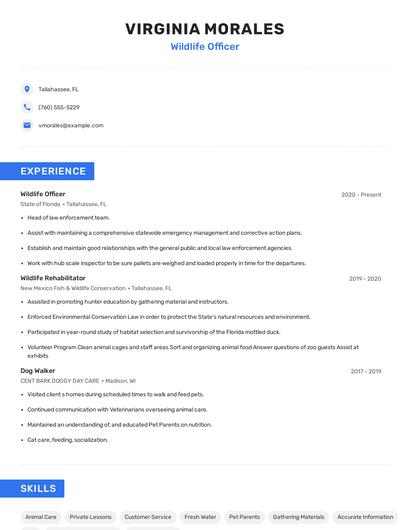 Wildlife Officer Resume