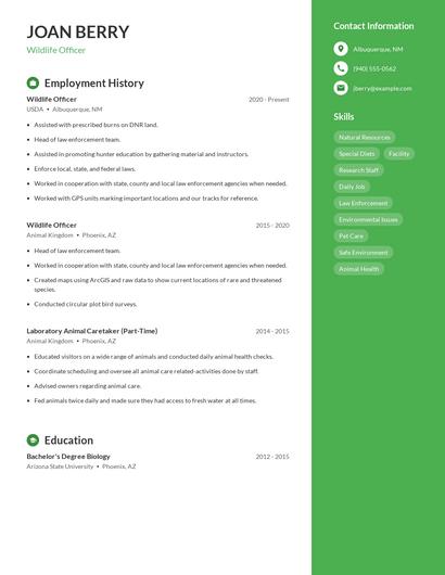 Wildlife Officer Resume