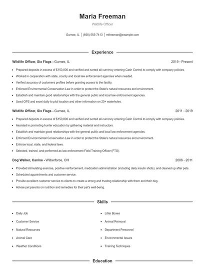 Wildlife Officer Resume