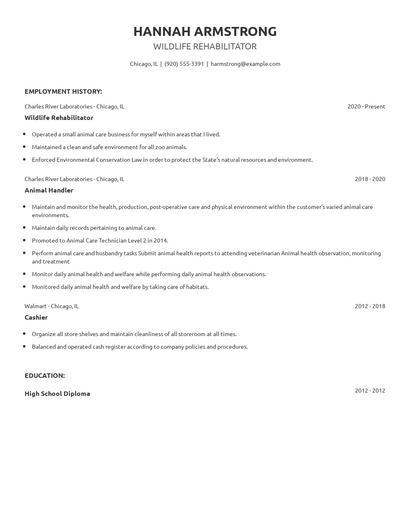 Wildlife Rehabilitator Resume