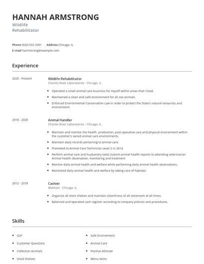 Wildlife Rehabilitator Resume