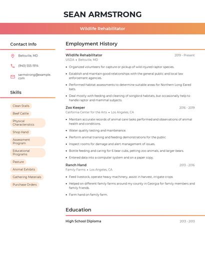 Wildlife Rehabilitator Resume