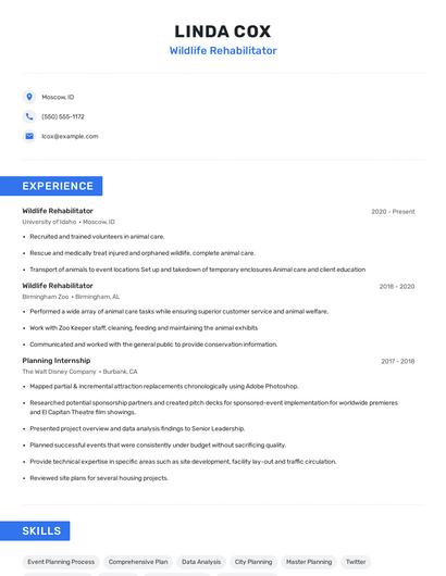 Wildlife Rehabilitator Resume