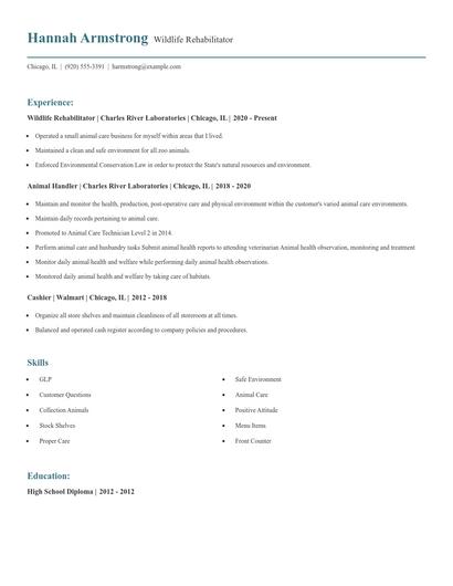Wildlife Rehabilitator Resume