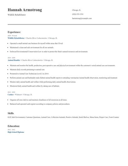 Wildlife Rehabilitator Resume