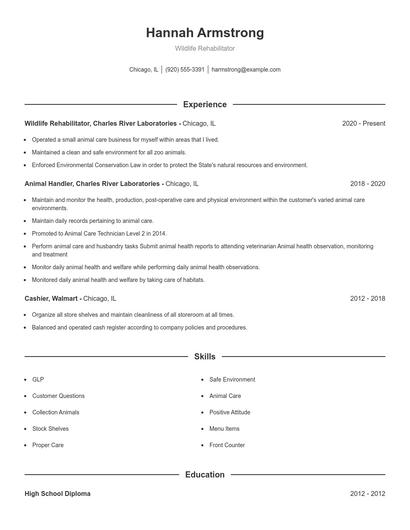Wildlife Rehabilitator Resume
