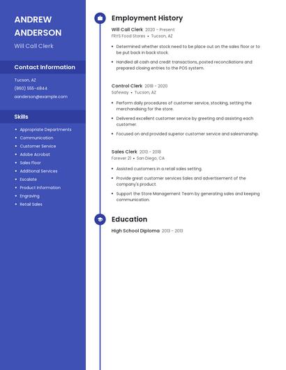 Will Call Clerk Resume