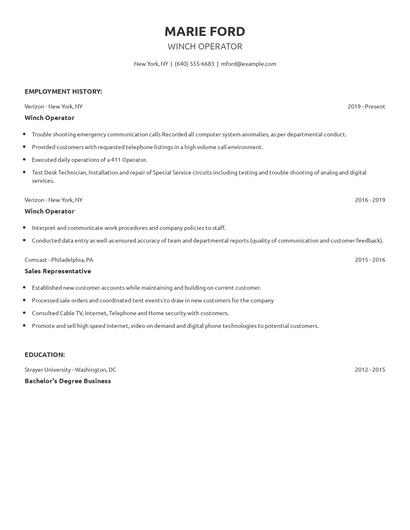 Winch Operator Resume