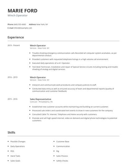 Winch Operator Resume