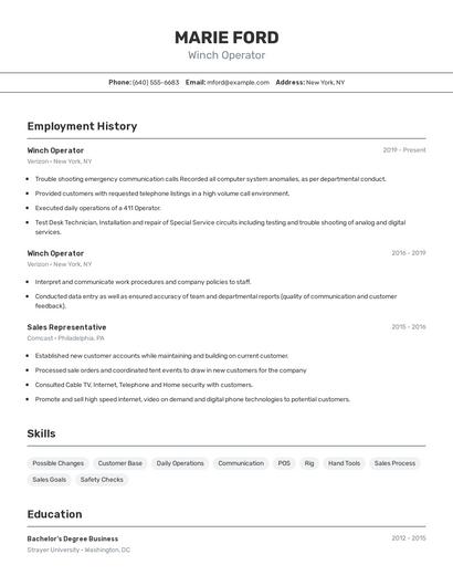 Winch Operator Resume