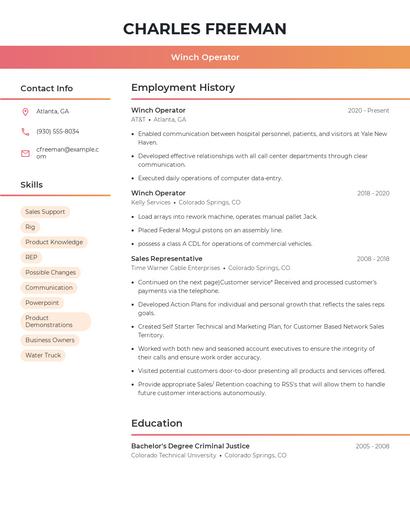 Winch Operator Resume