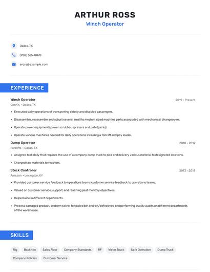 Winch Operator Resume