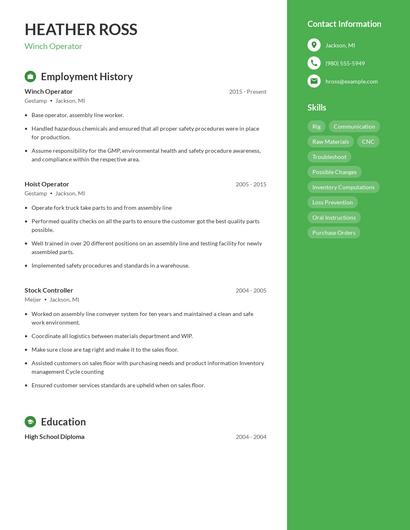 Winch Operator Resume