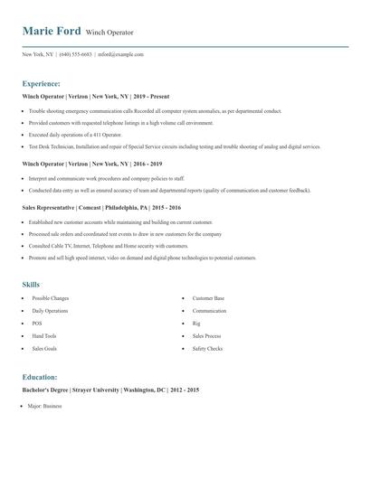 Winch Operator Resume