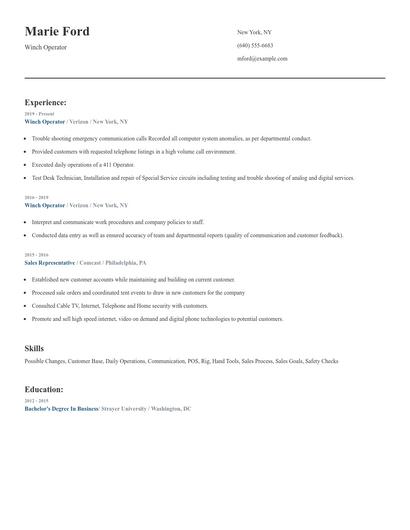 Winch Operator Resume