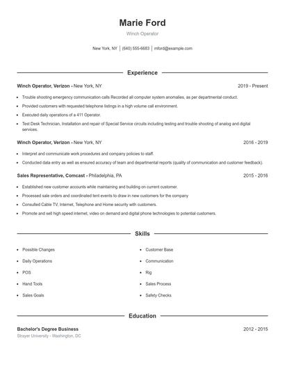 Winch Operator Resume