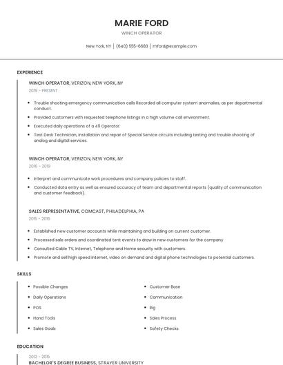 Winch Operator Resume