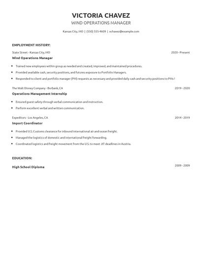 Wind Operations Manager Resume