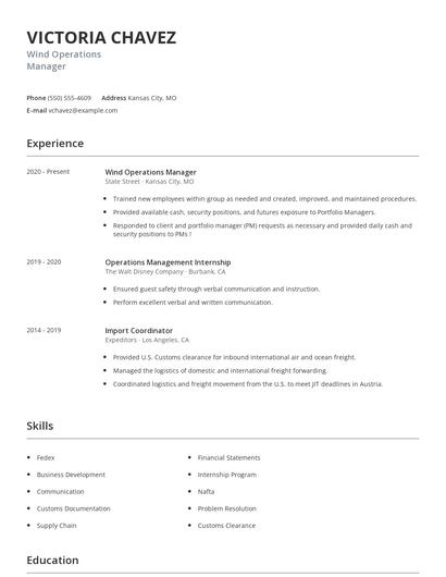 Wind Operations Manager Resume