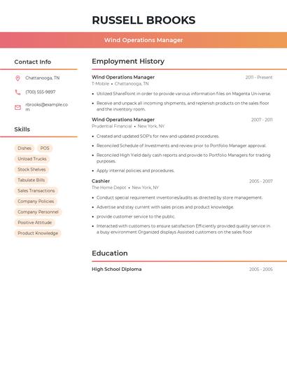 Wind Operations Manager Resume