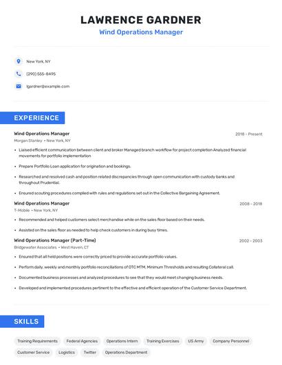 Wind Operations Manager Resume