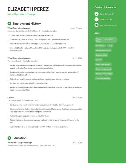 Wind Operations Manager Resume